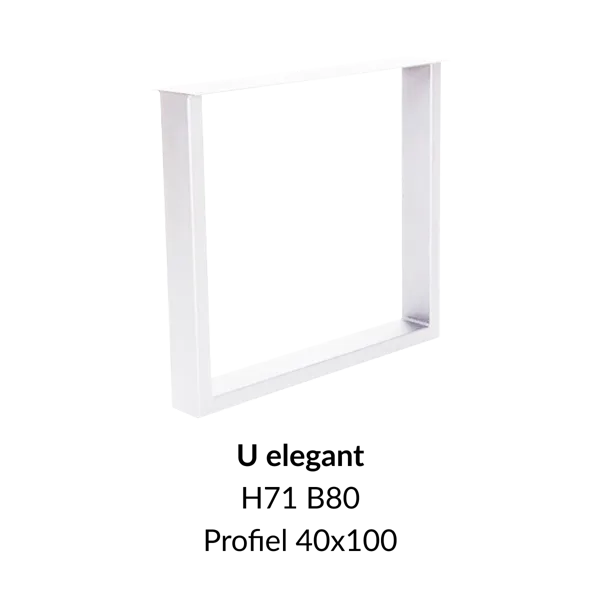 Metalen onderstel U elegant wit RAL9010 - 71cm hoog - 80cm breed. Profiel 40x100mm