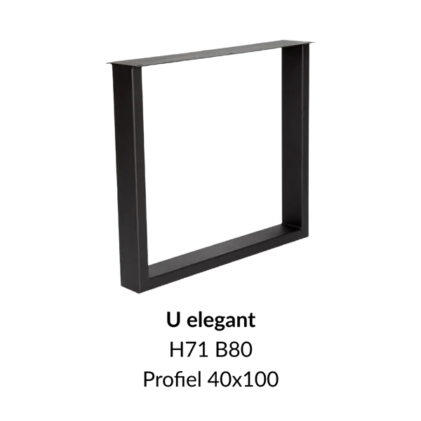 Metalen onderstel U elegant zwart RAL9005 - 71cm hoog - 80cm breed. Profiel 40x100mm