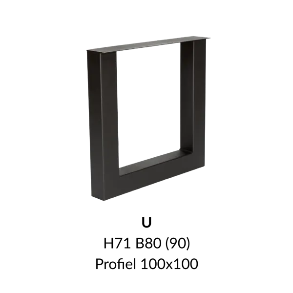 Metalen onderstel U zwart RAL9005 - 80cm breed. Profiel 100x100mm