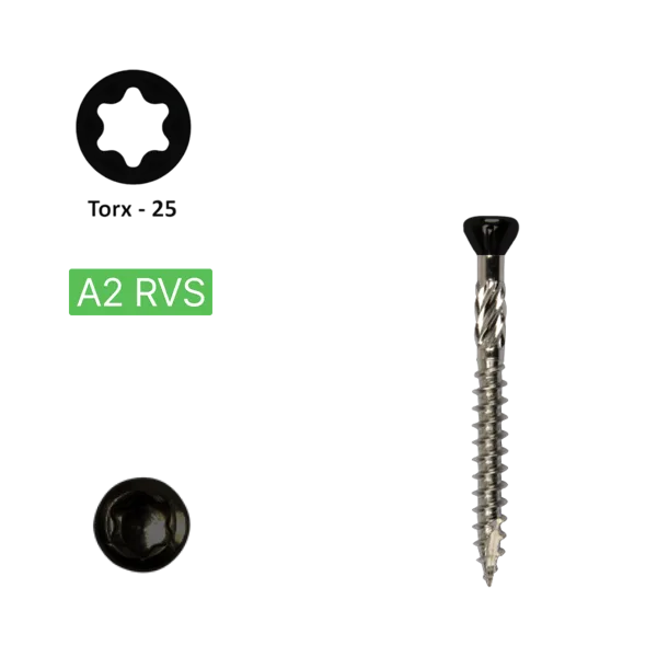 Potdeksel schroef 5,0 x 70 Torx (T25) |PFS+ RVS C2 | Zwarte Kop  200 Stuks