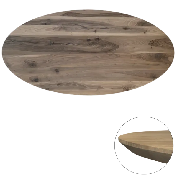 Tafelblad Europees walnoot ovaal facet kant 40mm 2200x1100 onbehandeld