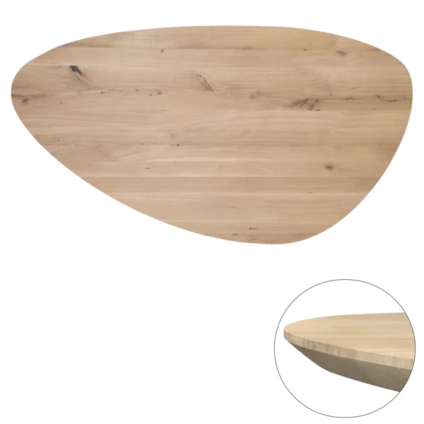 Tafelblad rustiek eiken kiezel ovaal facet kant ronding links 40mm 2400x1250 onbehandeld