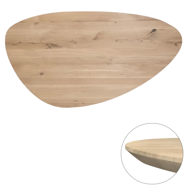 Tafelblad rustiek eiken kiezel ovaal facet kant ronding rechts 40mm 2400x1250 onbehandeld