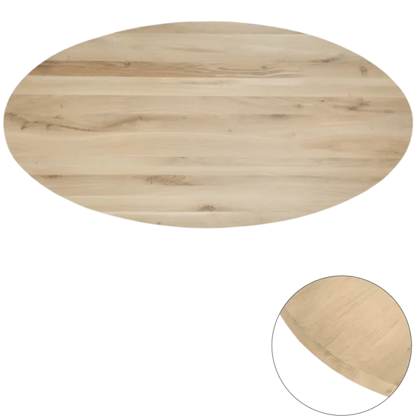 Tafelblad rustiek eiken ovaal rechte kant 40mm 120x70 onbehandeld